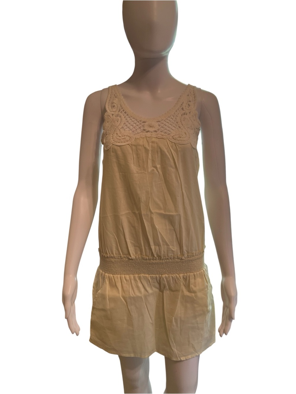 BCBGeneration Pale Yellow Dress with Cream Crochet-Trim  NWOT